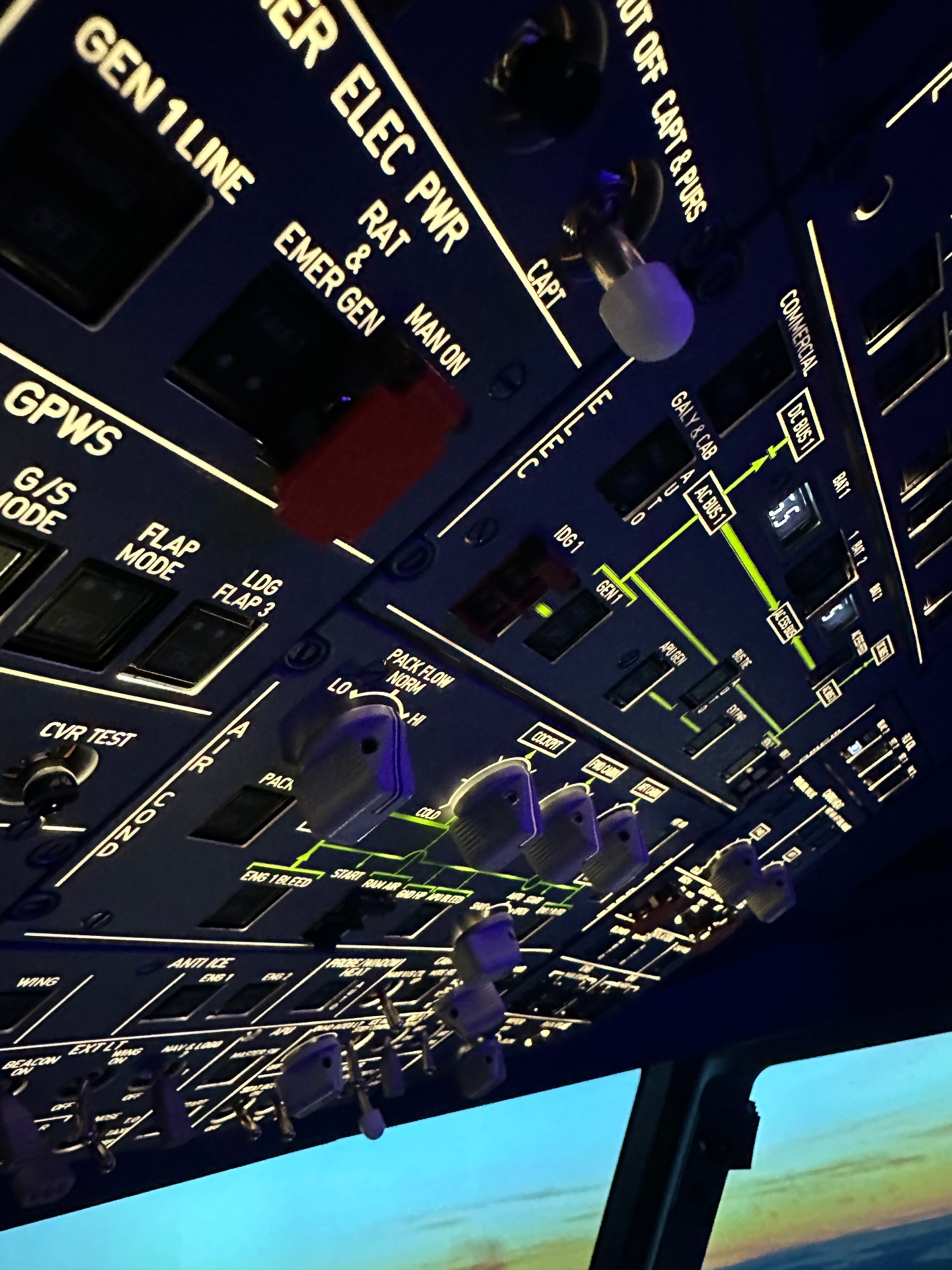A320 overhead panel with electrical schematic